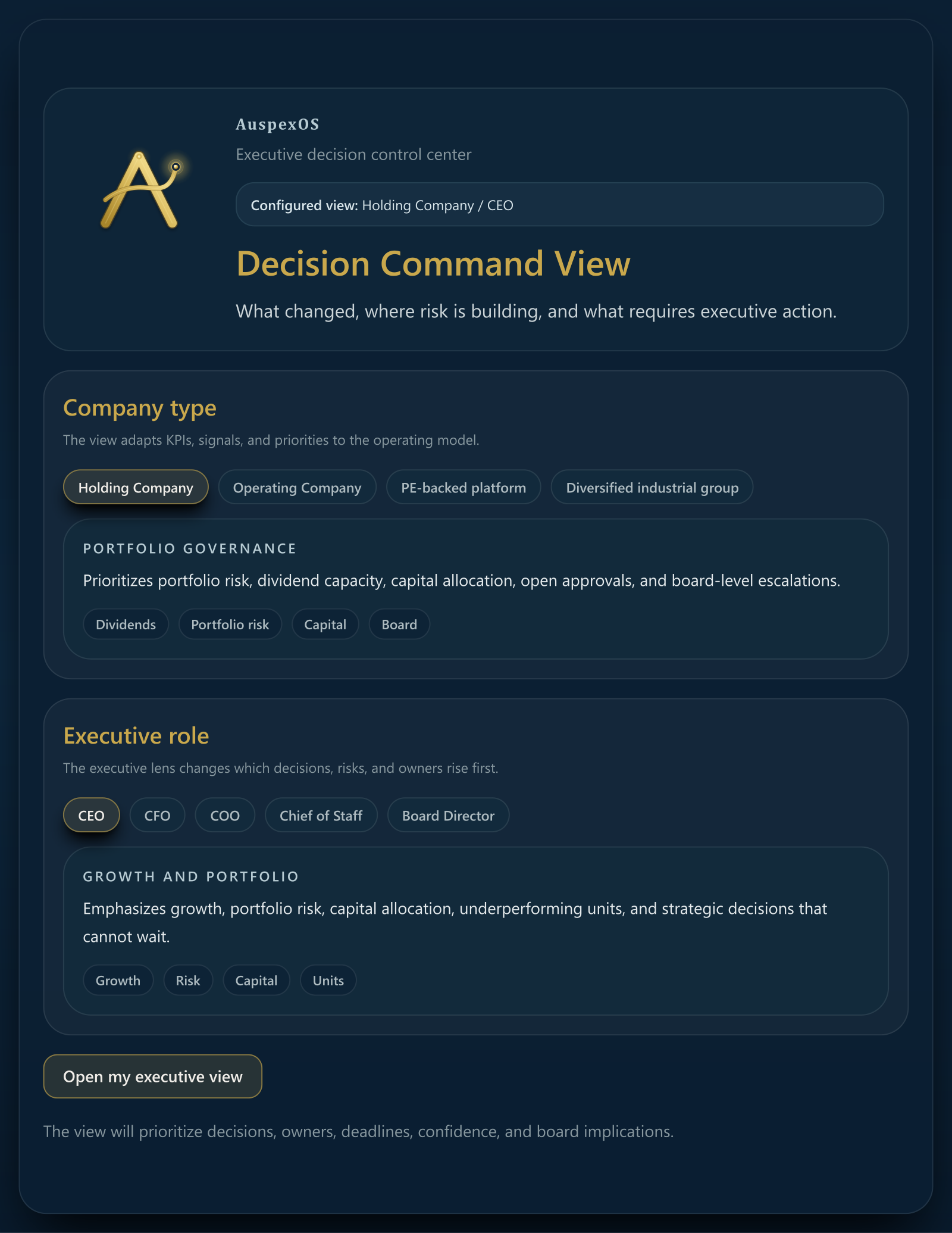 AuspexOS role and company configuration view